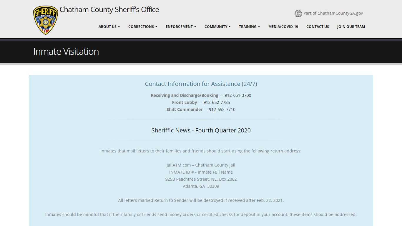 Chatham County Sheriff's Office - Inmate Visitation