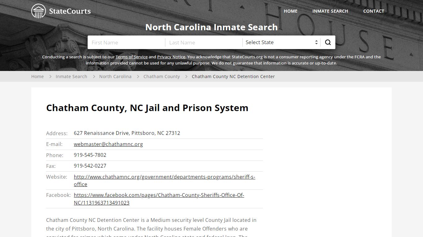 Chatham County NC Detention Center Inmate Records Search ...